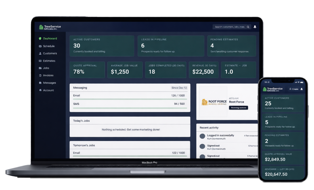 Tree Service Software customer and job workflow screenshot