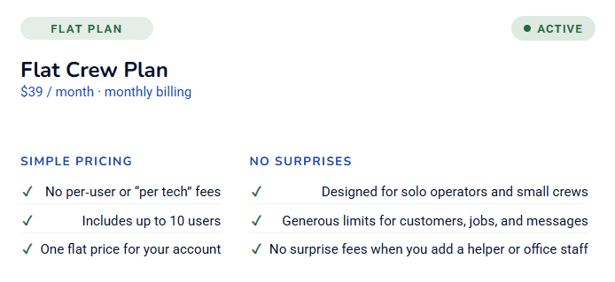 Tree service software pro plan pricing card