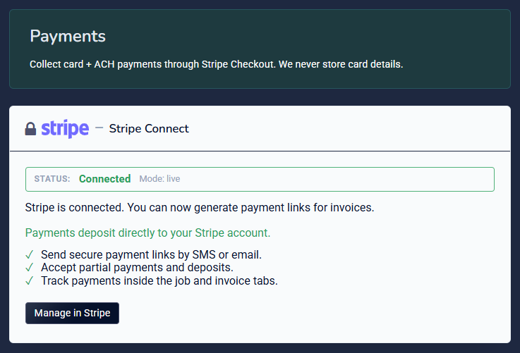 Estimate, invoice, and payment workflow for a stump grinding business